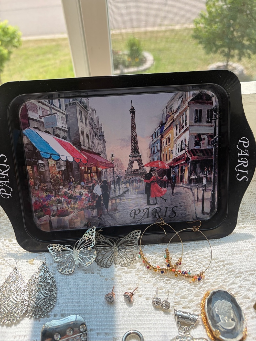 Jewelry Lot w/Eiffel Tower Tray Coach Charm, Sterling Silver, Diamond, Necklace